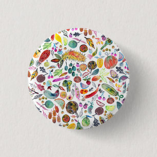 Colorful Whimsical Waterverf Fruits Veggies Ronde Button 3,2 Cm