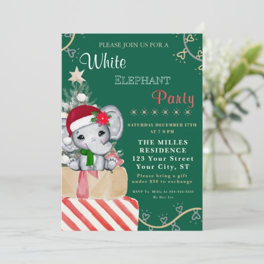 Colorful White Elephant Christmas Holiday Party  Kaart (Staand voorkant)