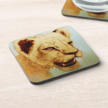 Colorful Wild Animal - Lion, 6 Plastic Onderzetter