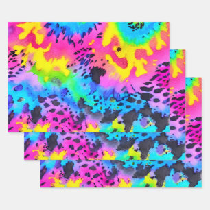 Colorful Wild Cheetah Tye Dye Pattern Inpakpapier Vel
