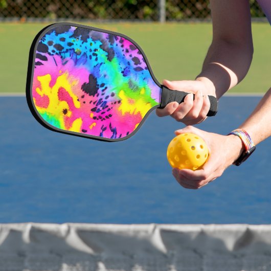 Colorful Wild Cheetah Tye Dye Pattern Pickleball Paddle (Insitu)