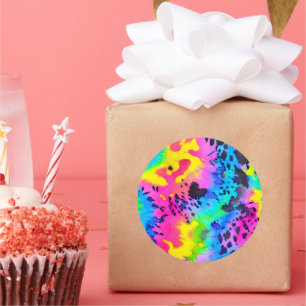 Colorful Wild Cheetah Tye Dye Pattern Ronde Sticker