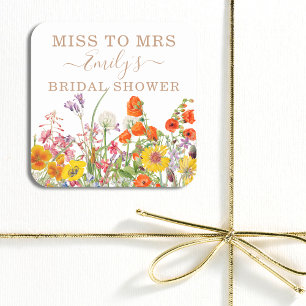 Colorful Wild Flowers country Floral Miss to Mrs. Vierkante Sticker