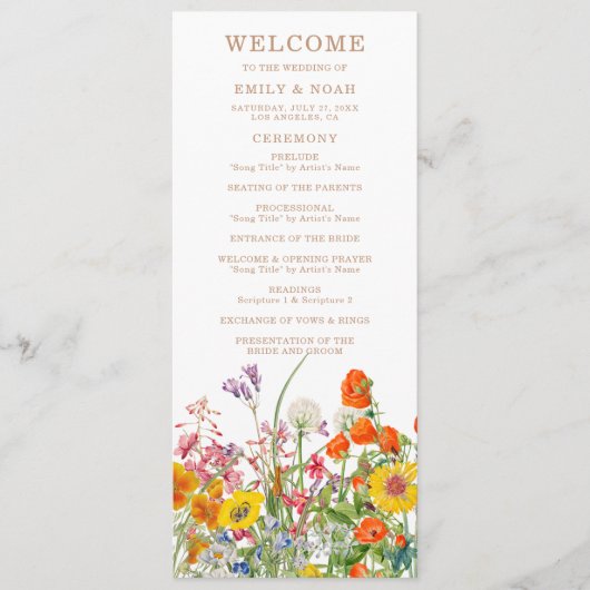 Colorful Wild Flowers Country Weddenschap Programmakaart (Voorkant)