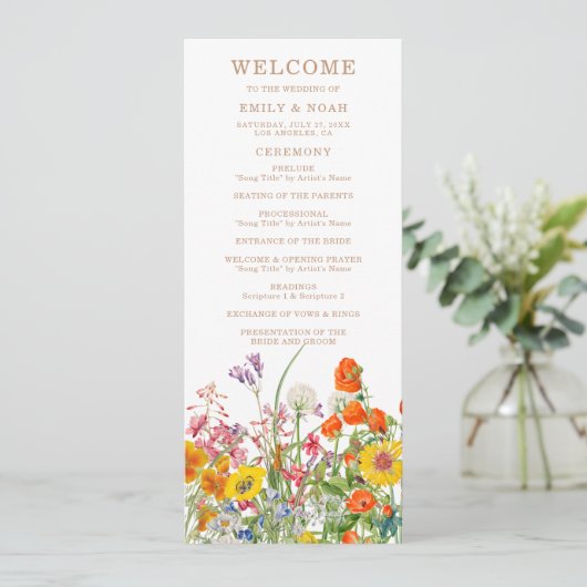 Colorful Wild Flowers Country Weddenschap Programmakaart (Staand voorkant)