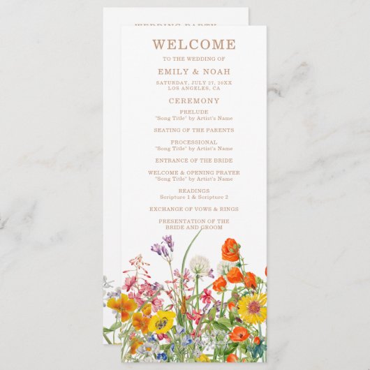 Colorful Wild Flowers Country Weddenschap Programmakaart (Voorkant / Achterkant)