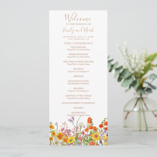 Colorful Wild Flowers Country Weddenschap Programmakaart (Staand voorkant)