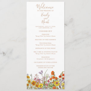 Colorful Wild Flowers Country Weddenschap Programmakaart