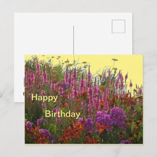 Colorful Wild Flowers Happy Birthday Briefkaart (Voorkant / Achterkant)