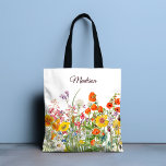 Colorful Wild Flowers  Meisje gepersonaliseerd Tote Bag<br><div class="desc">Dit stijlvolle design is voorzien van  kleurrijke wilde bloemen met uw aangepaste persoonlijke naam op een witte achtergrond.</div>