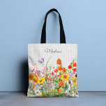 Colorful Wild Flowers  Meisje gepersonaliseerd Tote Bag<br><div class="desc">Dit chique en stijlvolle ontwerp is voorzien van  kleurrijke wilde bloemen met uw gepersonaliseerde naam op een witte linnen achtergrond.</div>