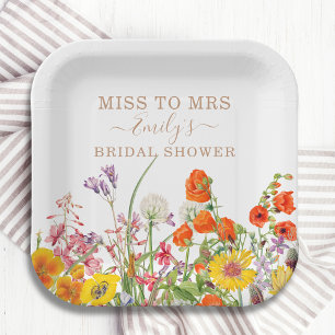 Colorful Wild Flowers Miss to Mrs Vrijgezellenfees Papieren Bordje
