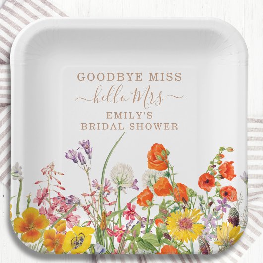 Colorful Wild Flowers Vaarwel Miss Vrijgezellenfee Papieren Bordje