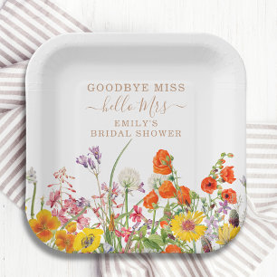 Colorful Wild Flowers Vaarwel Miss Vrijgezellenfee Papieren Bordje