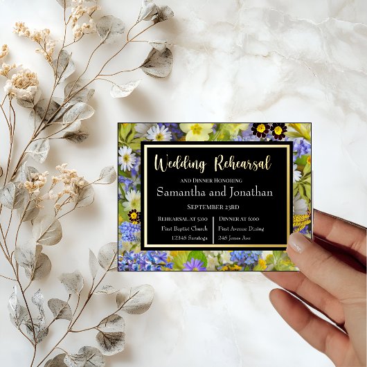 Colorful Wild Flowers Wedding Rehearsal Folie Uitnodiging Briefkaart