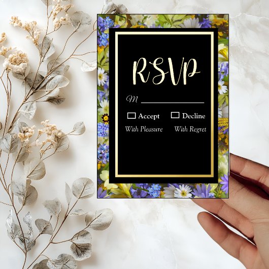 Colorful Wild Flowers Wedding RSVP Folie Uitnodiging