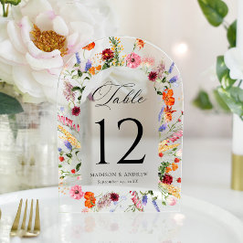 Colorful Wildflower Arch Acrylic Table Number Acryl Uitnodigingen