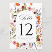 Colorful Wildflower Arch Wedding Table Number Card Kaart (Voorkant)