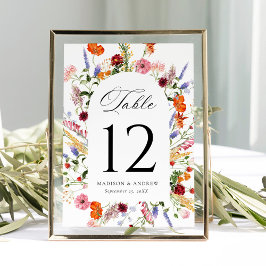 Colorful Wildflower Arch Wedding Table Number Card Kaart