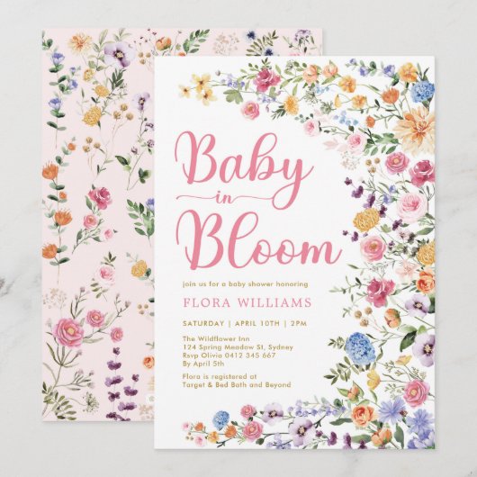 Colorful Wildflower Baby in Bloom Girl Shower Kaart (Voorkant / Achterkant)