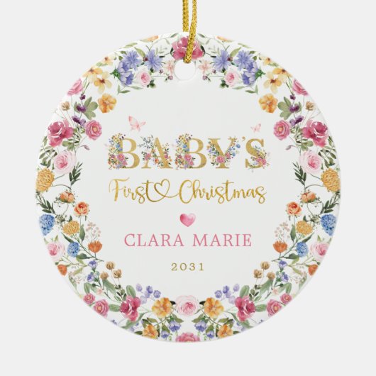 Colorful Wildflower Baby's eerste kerstmis Keramisch Ornament (Voorkant)
