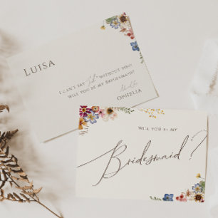 Colorful Wildflower Beige Bridesmaid proposal Kaar Kaart