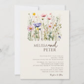 Colorful Wildflower Beige Monogram Foto Weddenscha Kaart (Voorkant)