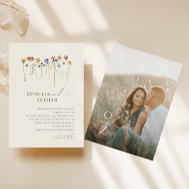 Colorful Wildflower Beige Monogram Foto Weddenscha Kaart