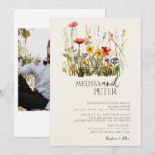 Colorful Wildflower Beige Monogram Foto Weddenscha Kaart (Voorkant / Achterkant)