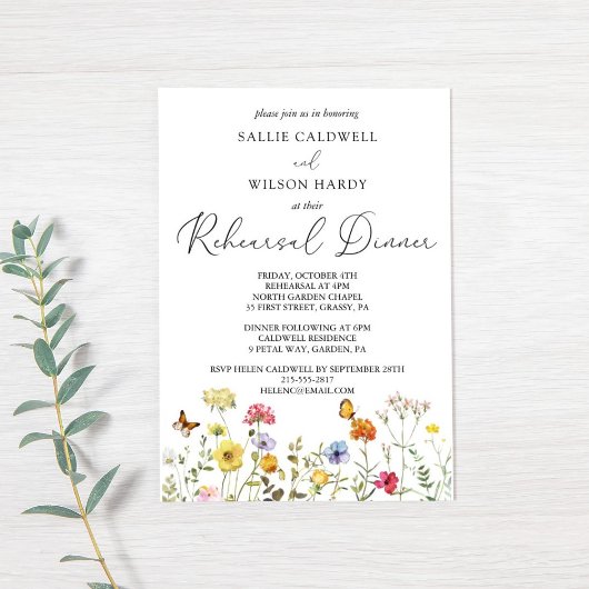 Colorful Wildflower Boho Garden Rehearsal Dinner Kaart