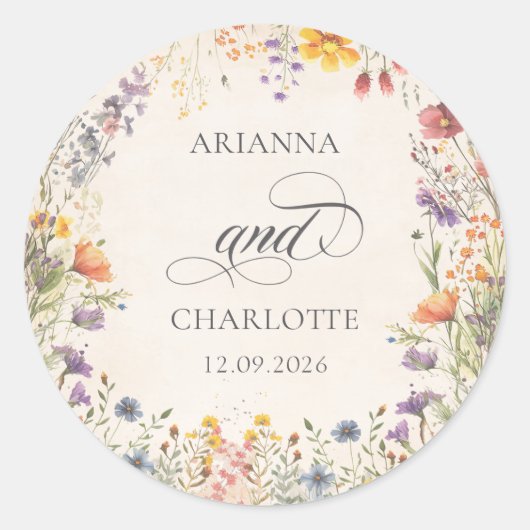 Colorful Wildflower Botanical Wedding Sticker (Voorkant)