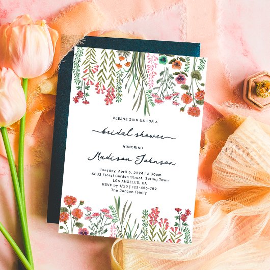 Colorful Wildflower Bridal Shower Invitation Kaart