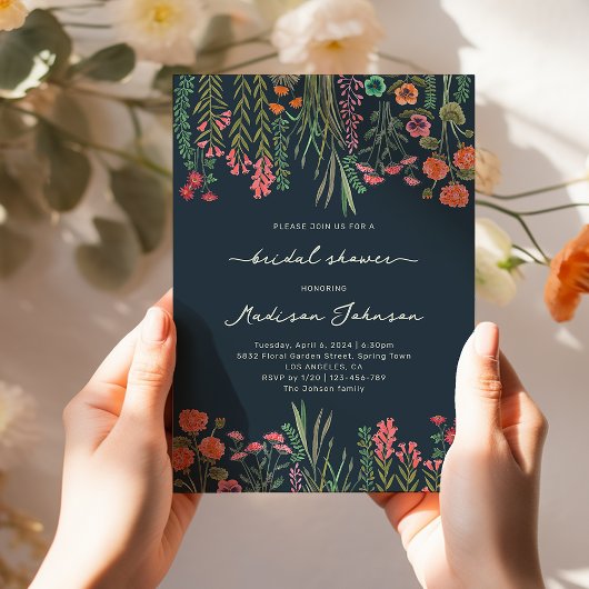 Colorful Wildflower Bridal Shower Invitation Kaart