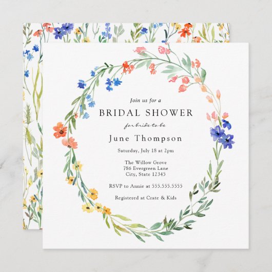 Colorful Wildflower Bridal Shower Invitation Kaart (Voorkant / Achterkant)