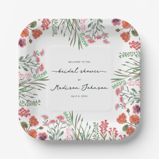 Colorful Wildflower Bridal Shower Invitation Papieren Bordje (Voorkant)