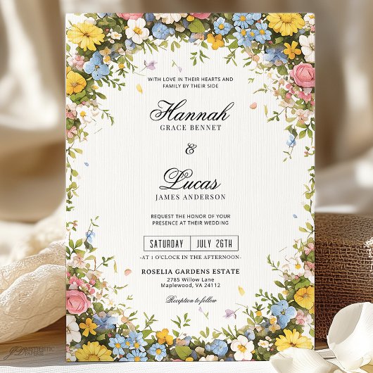 Colorful Wildflower Floral Wedding  Kaart