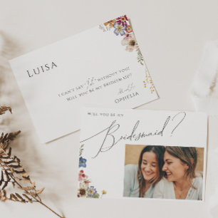 Colorful Wildflower Foto Bridesmaid proposal Kaart