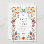Colorful Wildflower Garden Classy Wedding Monogram Save The Date (Voorkant)