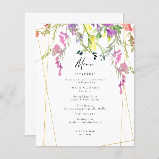 Colorful Wildflower Geometric Wedding Menu (Voorkant / Achterkant)