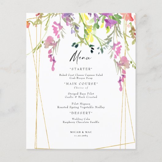 Colorful Wildflower Geometric Wedding Menu (Voorkant)