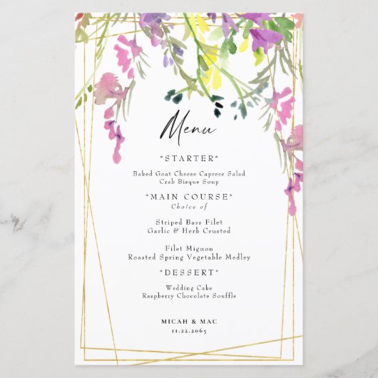 Colorful Wildflower Geometric Wedding Menu II (Voorkant)