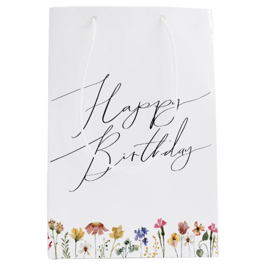 Colorful Wildflower Happy Birthday Medium Cadeauzakje (Voorkant)