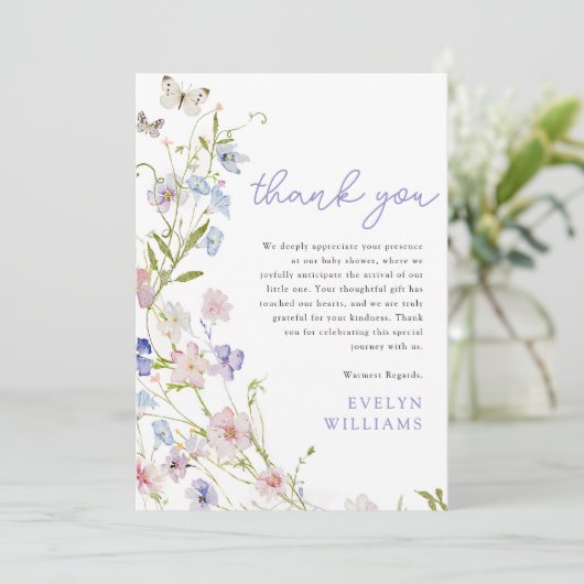 Colorful Wildflower Meadow Girl Baby Shower Bedankkaart (Staand voorkant)