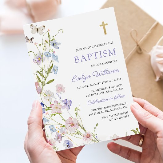 Colorful Wildflower Meadow Girl Baptism  Kaart