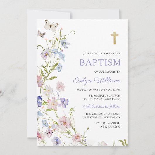 Colorful Wildflower Meadow Girl Baptism  Kaart (Voorkant)