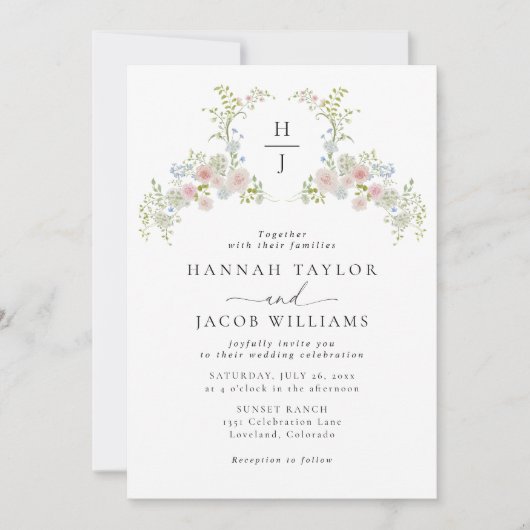 Colorful Wildflower QR Code Monogram Wedding Kaart (Voorkant)