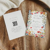 Colorful Wildflower QR Code Wedding Kaart