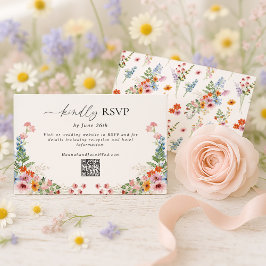 Colorful Wildflower QR Code Wedding RSVP Kaartje
