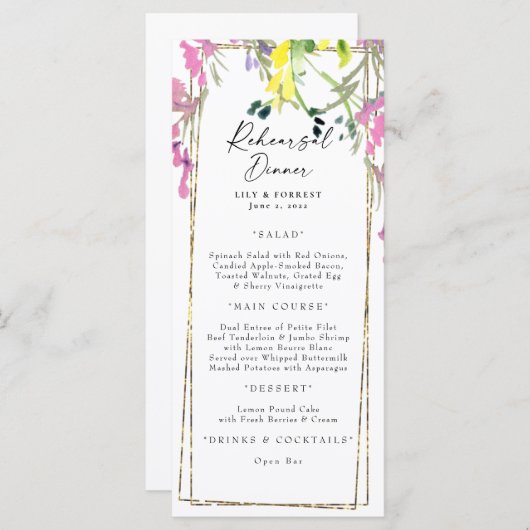 Colorful Wildflower repesial Dinner Menu (Voorkant / Achterkant)