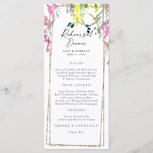 Colorful Wildflower repesial Dinner Menu (Voorkant)